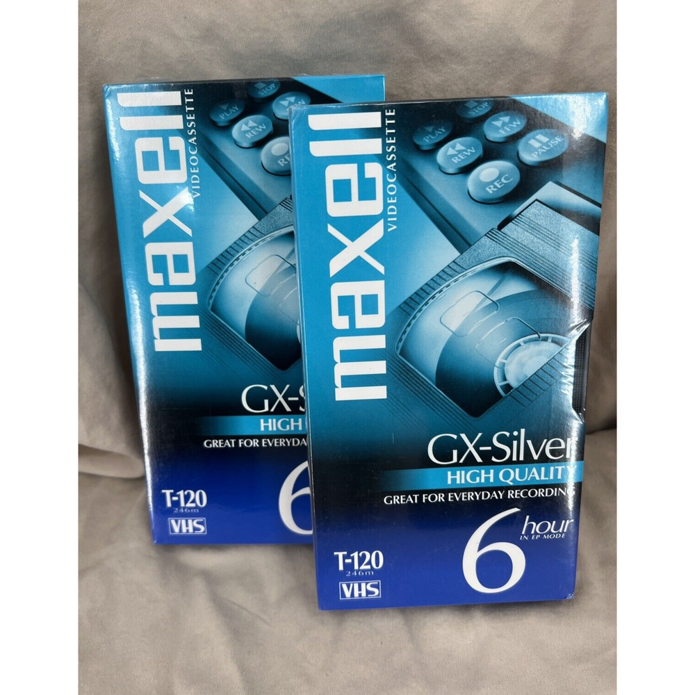 2 Pack - VHS Tape Maxell 120 Minute GX Silver Blank VCR Videocassette New Sealed